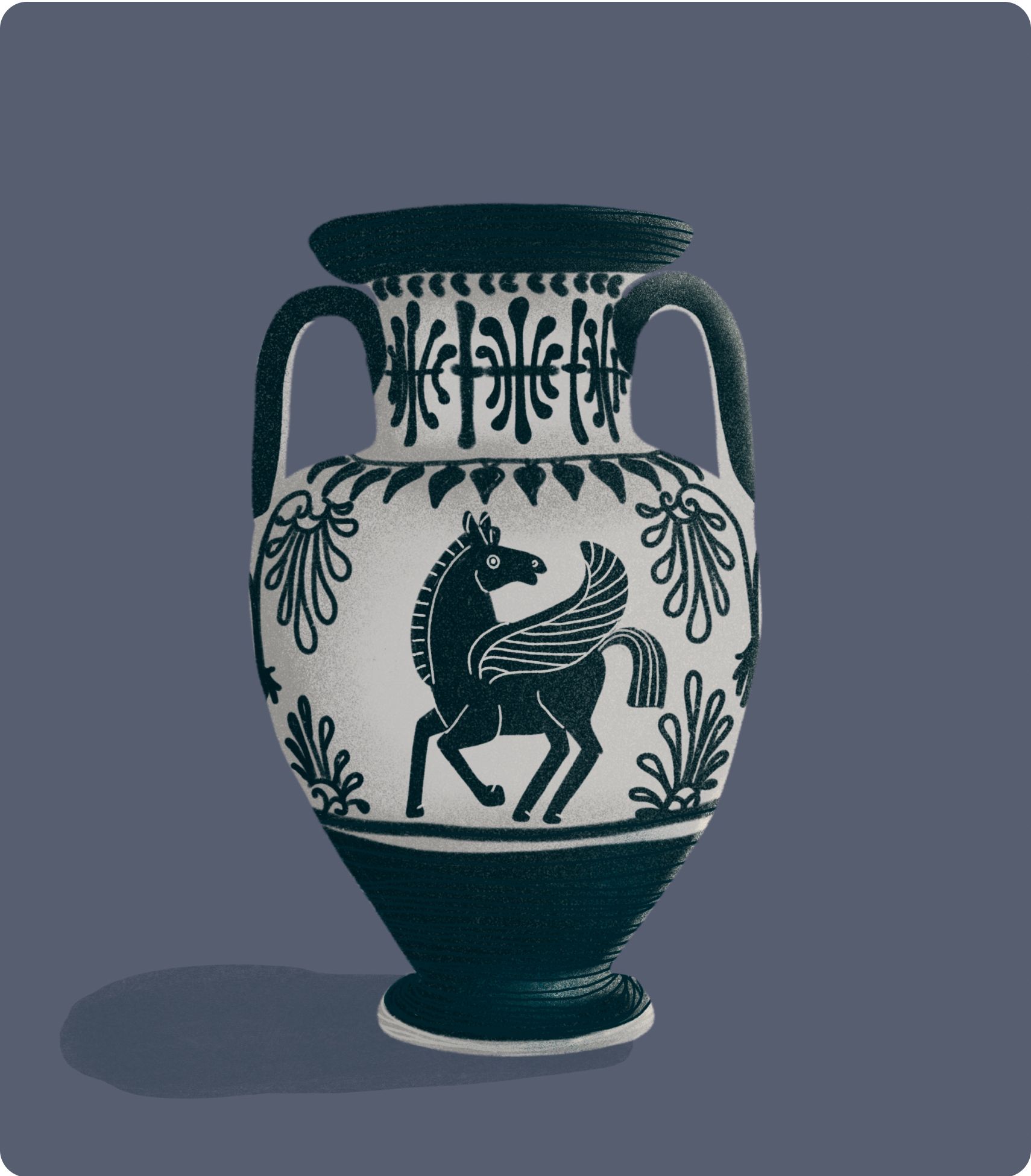 Illustration of an antique vase with a pegasus on the vase.